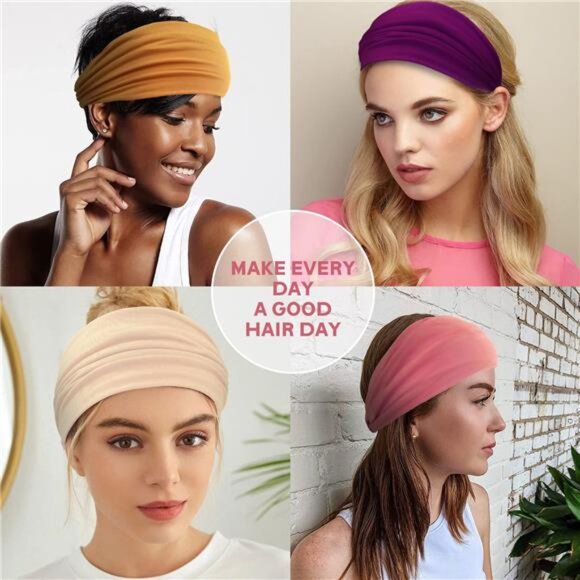 Wide Headbands for Women No Slip African Boho Headbands Solid Bandana Headbands - Picture 6 of 7